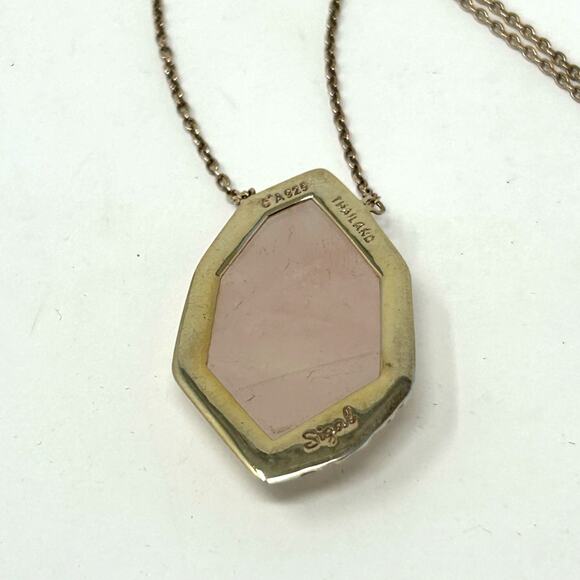 Vintage Signed SIGAL Marked 925 Gold Tone and Rose Quartz Necklace - Picture 7 of 8